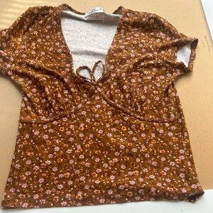 Brown top with flowers, soft material
